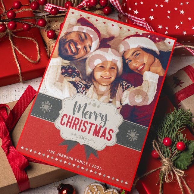 Foto der Familie Frohe Weihnachten Rote Vintage Ka (Von Creator hochgeladen)