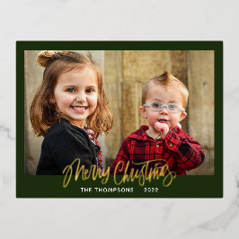 Foto der Familie Frohe Weihnachtsschrift Gold Folien Feiertagspostkarte