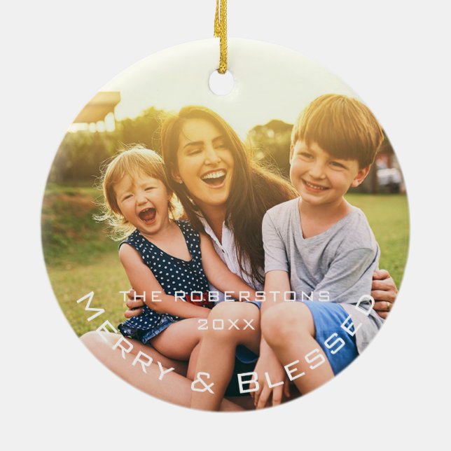 Foto der Familie Moderne Weihnachten Keramik Ornament (Hinten)