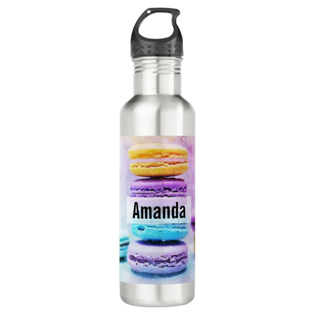 Foto der farbenfrohen, köstlichen Macarons Edelstahlflasche (Vorderseite)
