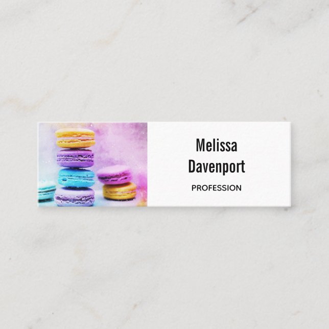 Foto der farbenfrohen, köstlichen Macarons Mini Visitenkarte (Vorderseite)