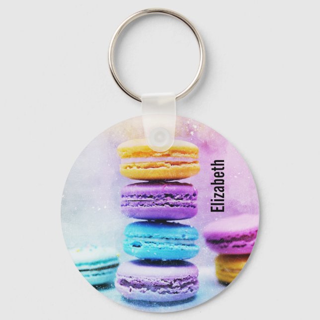 Foto der farbenfrohen, köstlichen Macarons Schlüsselanhänger (Vorderseite)
