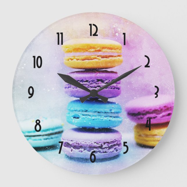 Foto der farbenfrohen Macarons Große Wanduhr (Vorderseite)