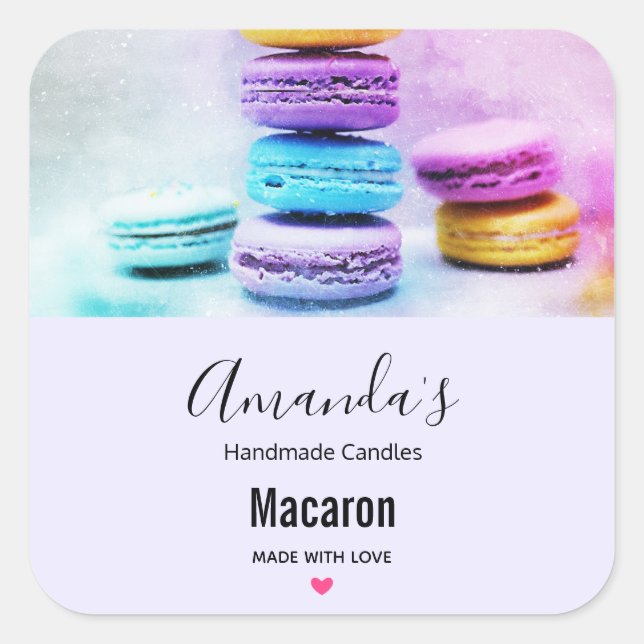 Foto der farbenfrohen Macarons-Kerze Quadratischer Aufkleber (Vorderseite)