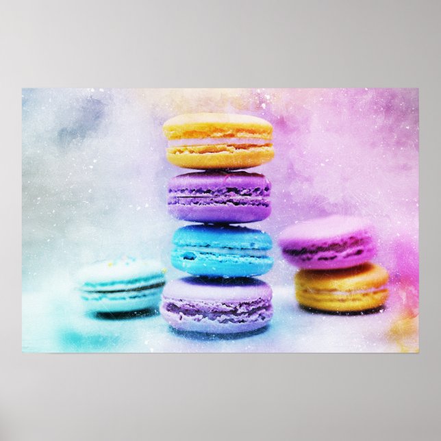 Foto der farbenfrohen Macarons Poster (Vorne)