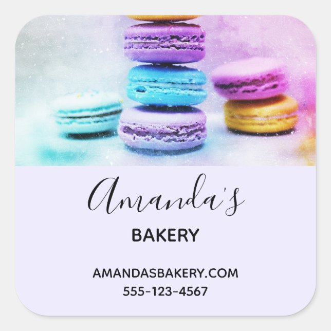 Foto der farbenfrohen Macarons Quadratischer Aufkleber (Vorderseite)