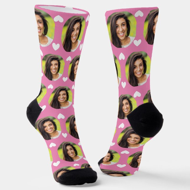 Foto der Freundin für Freund Pink Herz Socken (Gewinkelt)
