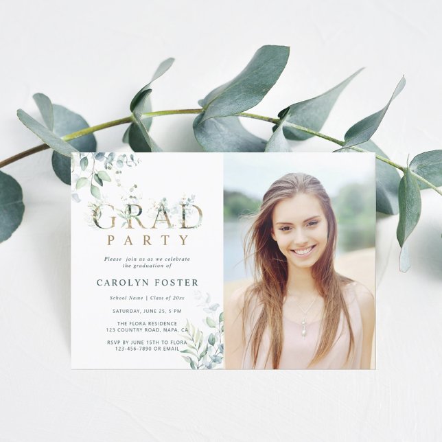 Foto der Gold Botanical Letter Graduation Party Einladung (Von Creator hochgeladen)