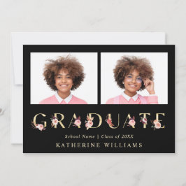 Foto der Gold Floral Letter Graduation Party Einladung