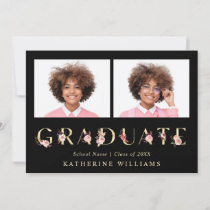 Foto der Gold Floral Letter Graduation Party Einladung