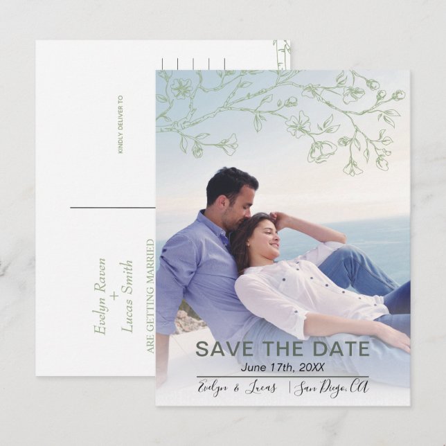 Foto der grünen Linie Save the Date Postkarte (Vorne/Hinten)