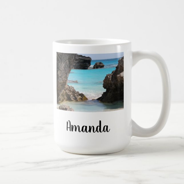 Foto der Inselküste und des tropischen Meeres Kaffeetasse (Rechts)