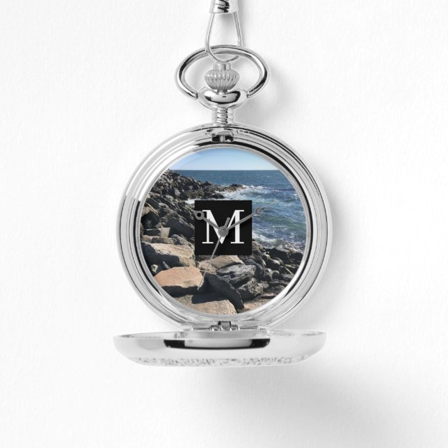 Foto der Meereswellen und Felsen Urschwarz Armbanduhr (Vorderseite)