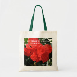 Foto der Orange Double Hibiskus Blume Bible Verse Tragetasche