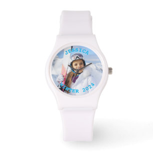Foto der personalisierten Sky Blue Text-Reihe Armbanduhr