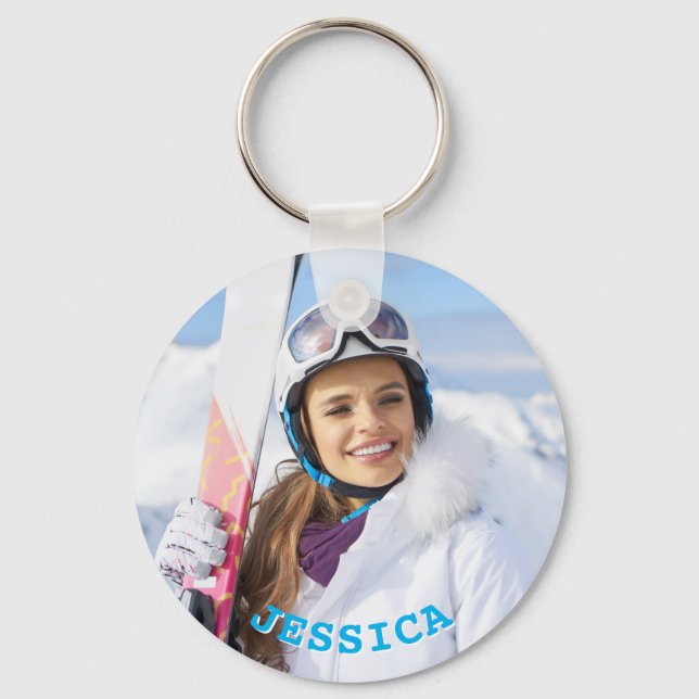Foto der personalisierten Sky Blue Text-Reihe Schlüsselanhänger (Vorderseite)
