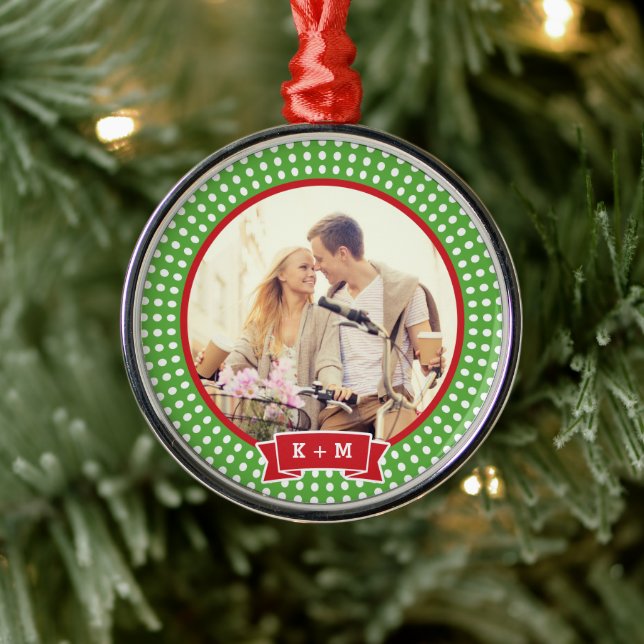 Foto der personalisierten Verlobung Monogramm Orna Silbernes Ornament (Baum)