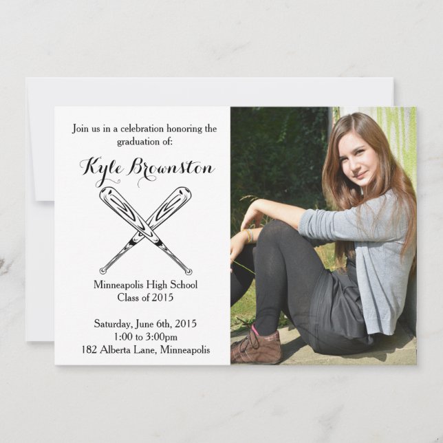 Foto der Softball Player Graduation Party - Einlad Einladung (Vorderseite)
