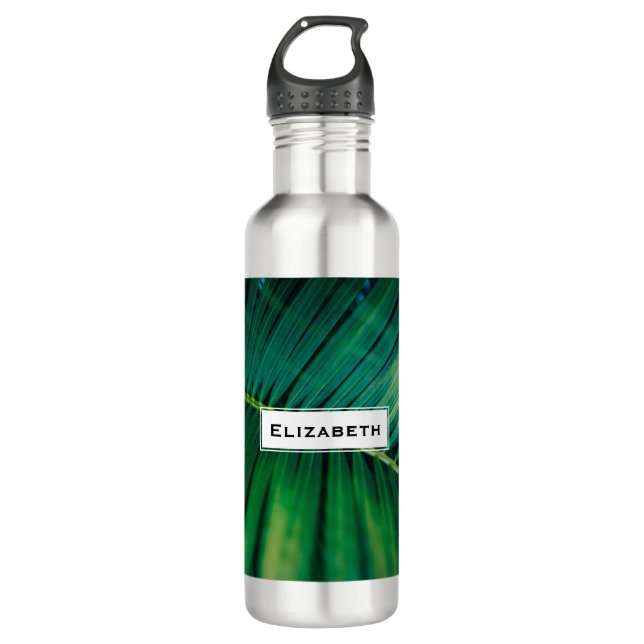 Foto der tropischen Natur mit grünen Blättern Edelstahlflasche (Vorderseite)