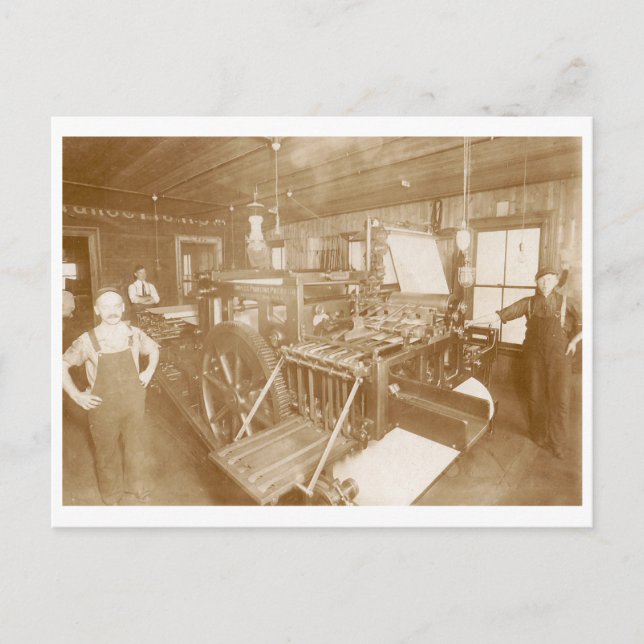 Foto der Vintagen Druckmaschine Postkarte (Vorderseite)