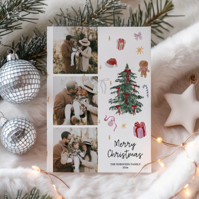 Foto der Wasserfarbe Feiertagskarte (Family Photo Christmas Card)