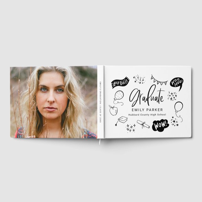Foto der White Quirky Doodle Graduation Party Gästebuch (Voll)
