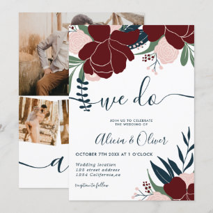 Foto der Winterburgund-Marine Hochzeit Einladung