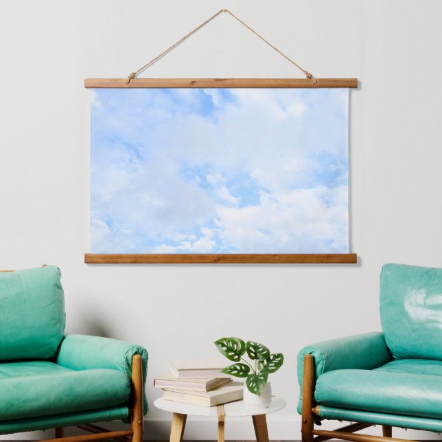 Foto des Baby Blue Friedlich Sky Kinderzimmer Room Wandteppich Mit Holzrahmen (Wohnzimmer)