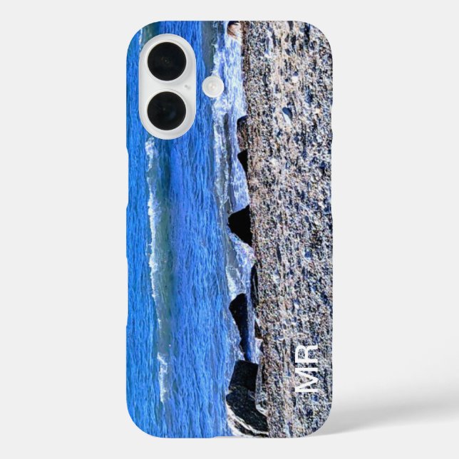 Foto des Blue Ocean Simple Add Monogram iPhone 16 Hülle (Rückseite)