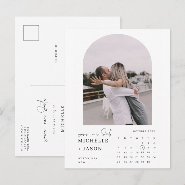 Foto des Bogenkalenders Save the Date Aufforderung Postkarte (Vorne/Hinten)