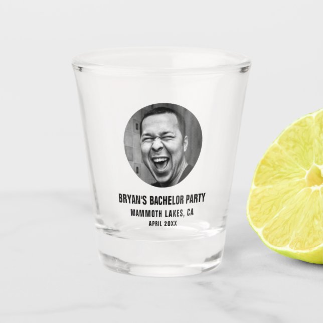 Foto des Bräutigams Gesicht Junggesellenabschied G Schnapsglas (Vorderseite)