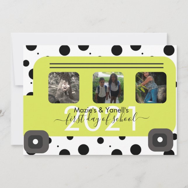 Foto des ersten Tages des Schulbusfensters Einladung (Vorderseite)