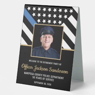 Foto des Flaggenfotos der Blue Line von Police Ret Tischaufsteller