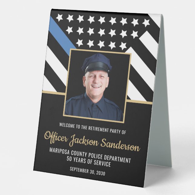 Foto des Flaggenfotos der Blue Line von Police Ret Tischaufsteller (Vorderseite)