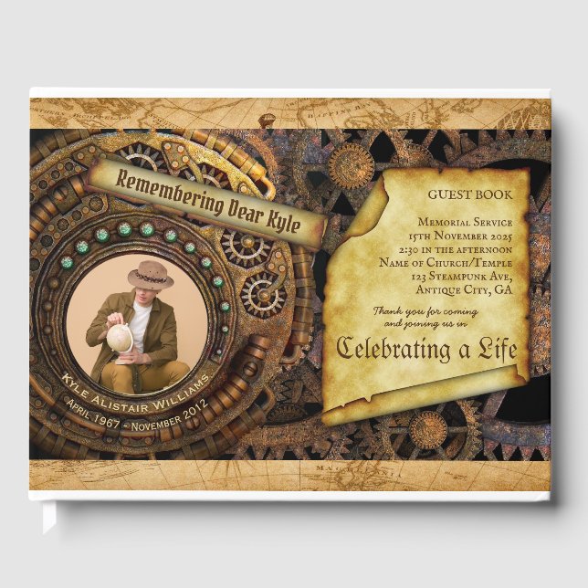 Foto des Gedächtnisdiensts Steampunk-Zeitmessgerät Gästebuch (Vorderseite)