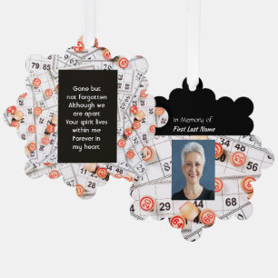 Foto des Gedächtnisses Gebet Bingo Spiel halten Ornament Karte