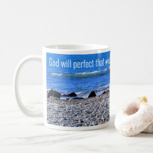 Foto des Glaubens am blauen Ozean in der Bibelvers Kaffeetasse