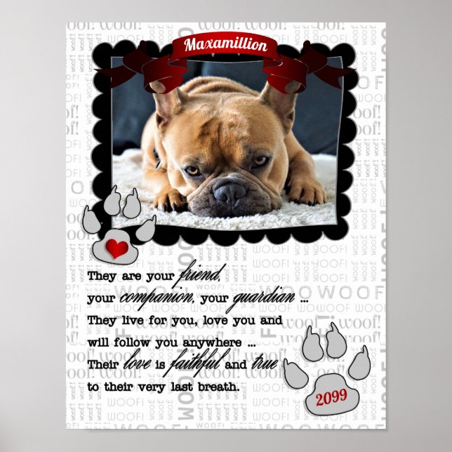 Foto des Hundes mit Name und Gedicht Poster (Vorne)
