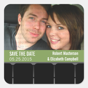 Foto des Kinos Save the Date Stickers, Grün Quadratischer Aufkleber