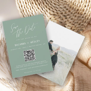 Foto des modernen, grünen QR-Codes Save the Date