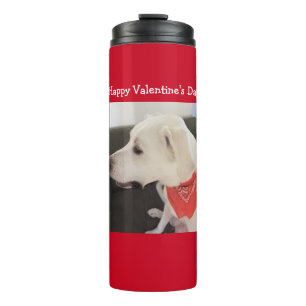 Foto des Niedlichen Dog Profil Tragen Scarf Orange Thermosbecher