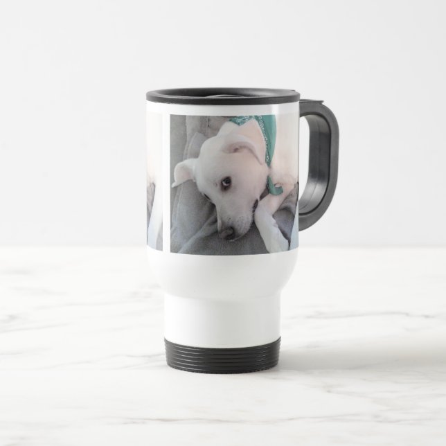Foto des Niedlichen Hundes mit grünem Skarabäus, d Reisebecher (VorderseiteRechts)
