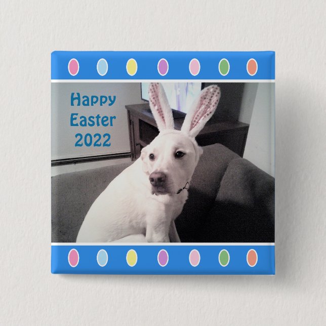Foto des Niedlichen Weißen Hundes Ostersonnige Ohr Button (Vorderseite)