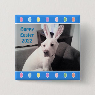 Foto des Niedlichen Weißen Hundes Ostersonnige Ohr Button