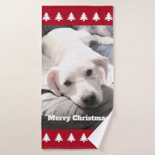 Foto des Niedlichen Weißen Hundes - Weihnachtsbäum Badehandtuch
