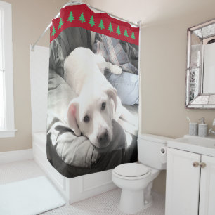 Foto des Niedlichen Weißen Hundes - Weihnachtsbäum Duschvorhang