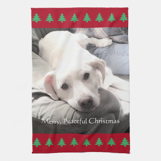 Foto des Niedlichen Weißen Hundes - Weihnachtsbäum Geschirrtuch (Vertikal)