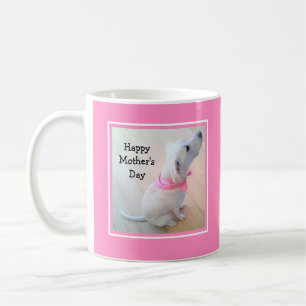 Foto des Niedlichen Weißhundes mit rosa Scarf-Kaff Kaffeetasse