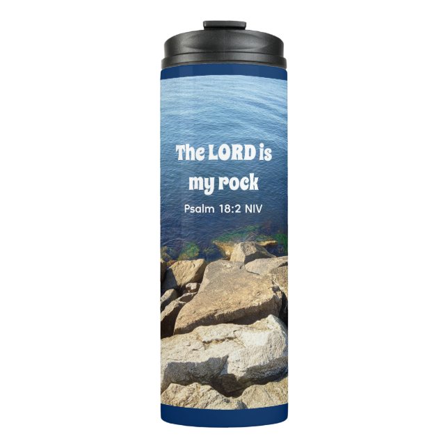 Foto des Ozeangottes ist mein Rock Bible Verse Bla Thermosbecher (Vorderseite)