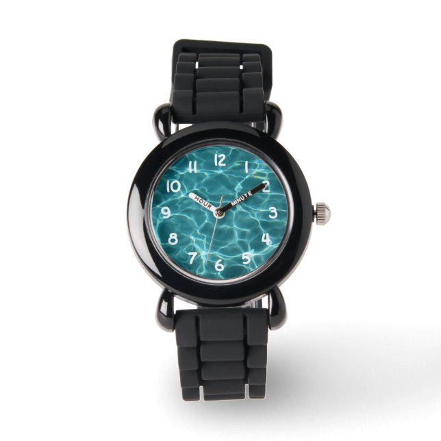 Foto des Swimmingpools Weiße Zahlen Armbanduhr (Vorderseite)